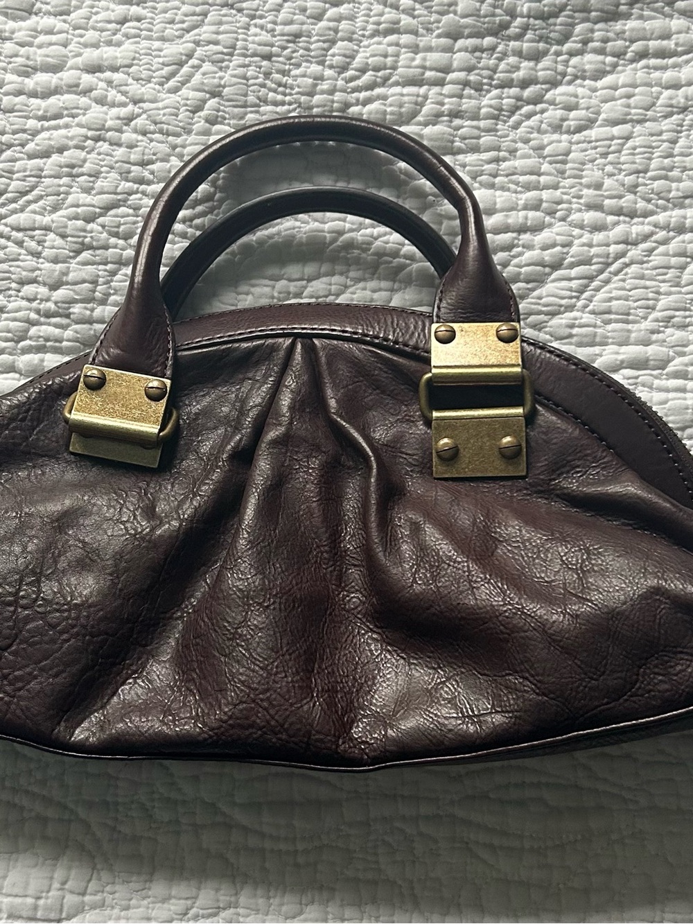 Cynthia Rowley Dark Brown Leather Satchel with Brass Hardware